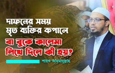 দাফনের সময় মৃত ব্যক্তির কপালে বা বুকে কালেমা লিখে দিলে কী হয়?